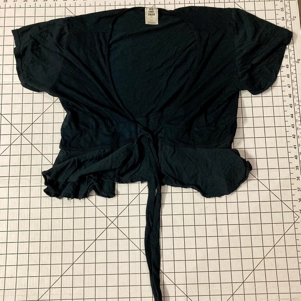 We The Free Black Tie-Front Cropped Blouse
